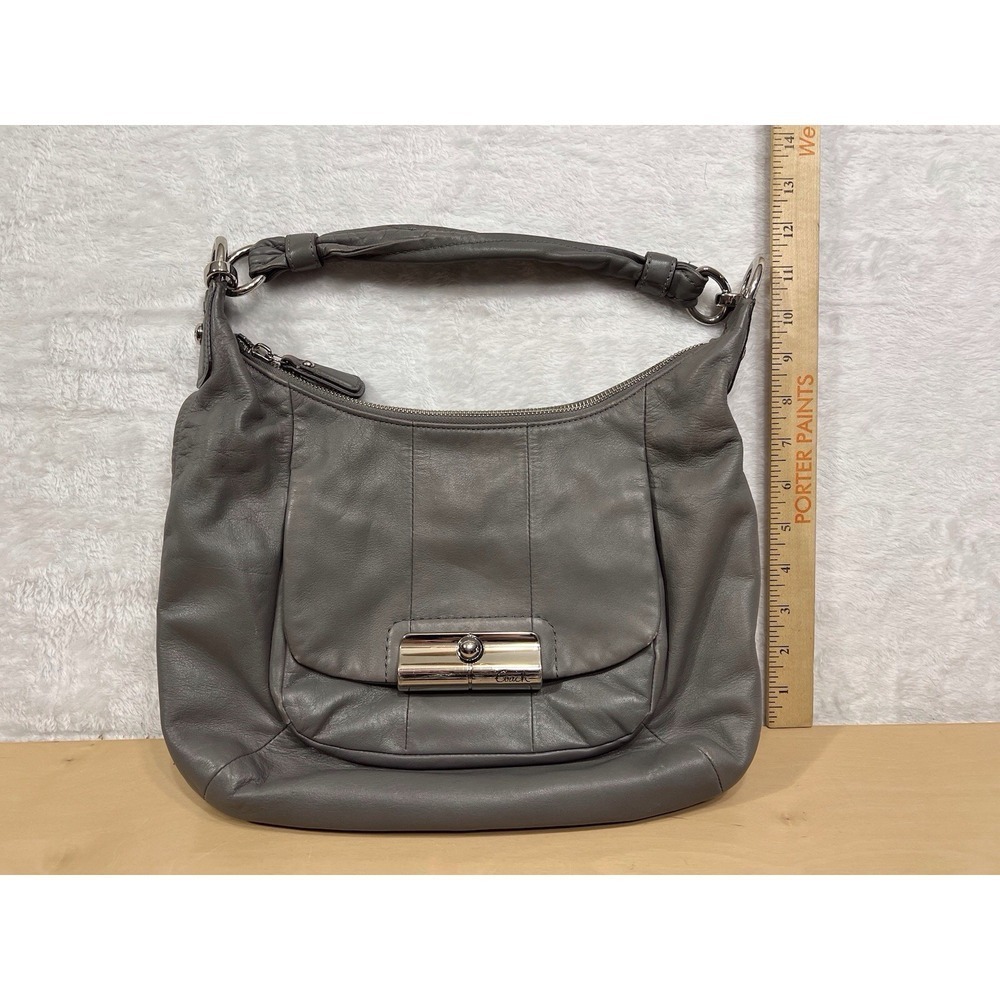 Coach Gray Leather Hobo Shoulder Bag Style 16808 Blue Lining + Strap